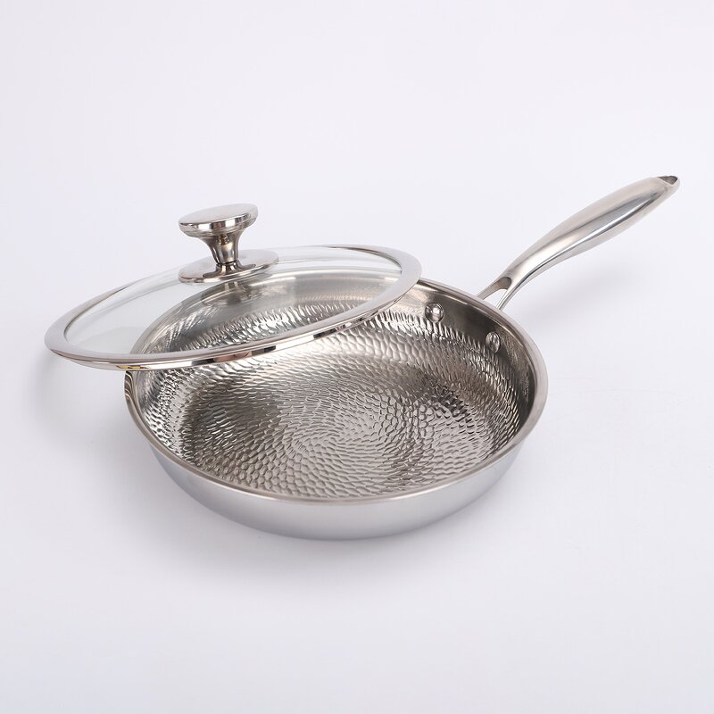 Hybrid Stainless Steel Skillet Supplier - OEM 12Inch Hammered Shaped with Lid