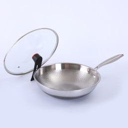 Hybrid Stainless Steel Wok Supplier - OEM 13Inch Hammered Shaped with Lid