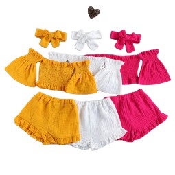Baby Girls Shorts Suit Manufacturer - OEM Three-piece Off Shoulder Bubble Sleeve