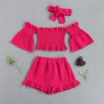 Baby Girls Shorts Suit Manufacturer - OEM Three-piece Off Shoulder Bubble Sleeve