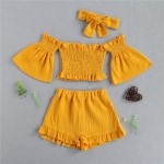 Baby Girls Shorts Suit Manufacturer - OEM Three-piece Off Shoulder Bubble Sleeve