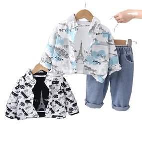 Boy Baby Clothing Set Supplier - OEM Casual Letter Shirt Three-piece Set
