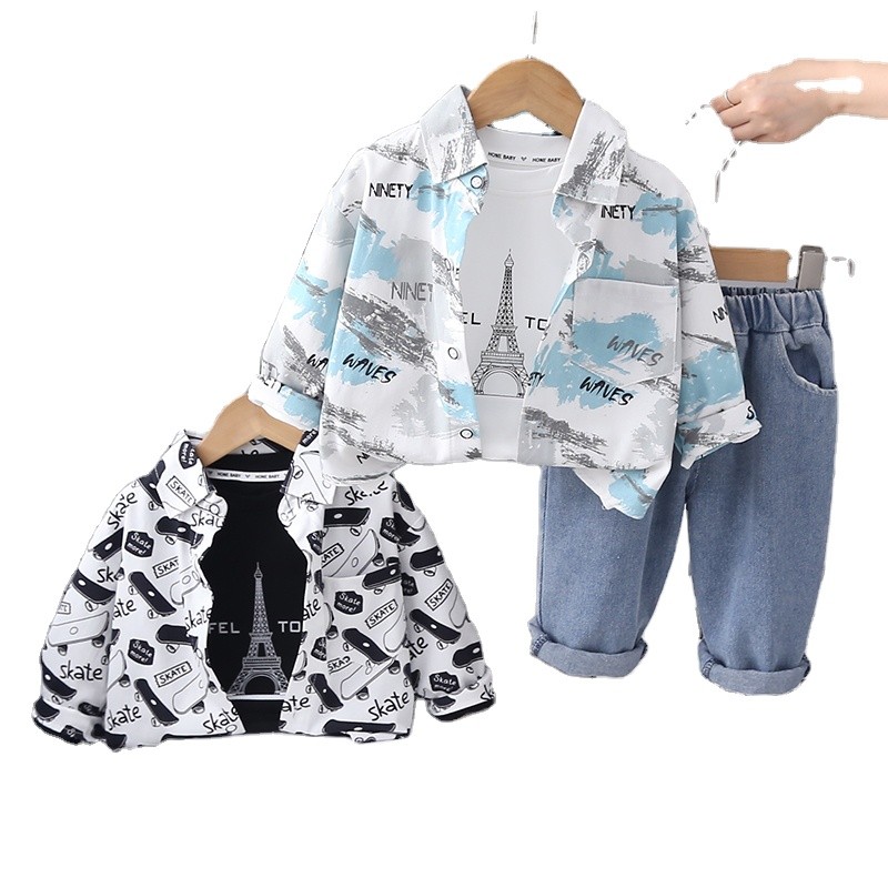 Boy Baby Clothing Set Supplier - OEM Casual Letter Shirt Three-piece Set