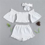 Baby Girls Shorts Suit Manufacturer - OEM Three-piece Off Shoulder Bubble Sleeve