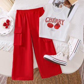 Girl Clothing Set Manufacturer - OEM Summer Cherry Shirt Trousers Set