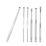 Portable 6-Piece Hand Held Ear Cleaning Set Stainless Steel Spring Ear Pick and Storage Tube with Spot Design