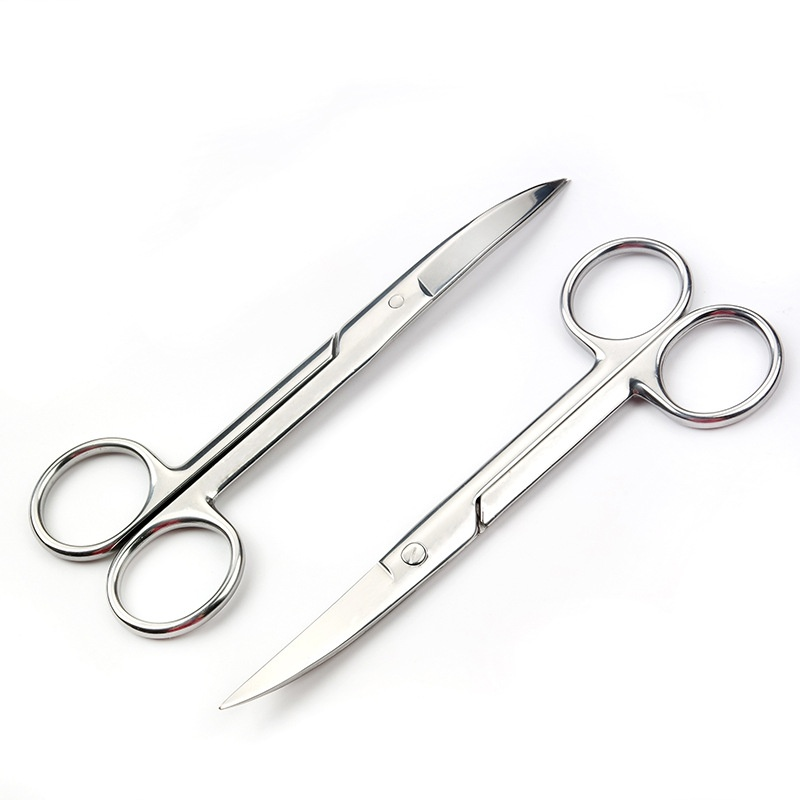 14cm Large Curved Beauty Scissors Plastic Handled Straight Blade for Eyebrow Trimming and Gauze Scissors