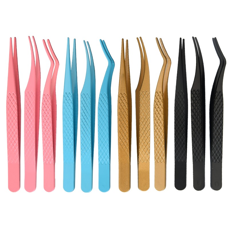 Professional Eyelash Tweezers Professional Eyelash Extension Decor Anti-static Eyebrow Tweezers Stainless Steel Pointed