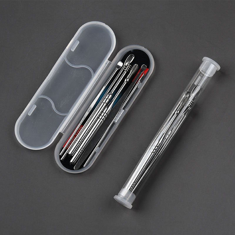 Portable Stainless Steel and Plastic Earpick Cleaning Device 7PCS Silver Pattern Ear Spoon for Hotel Use