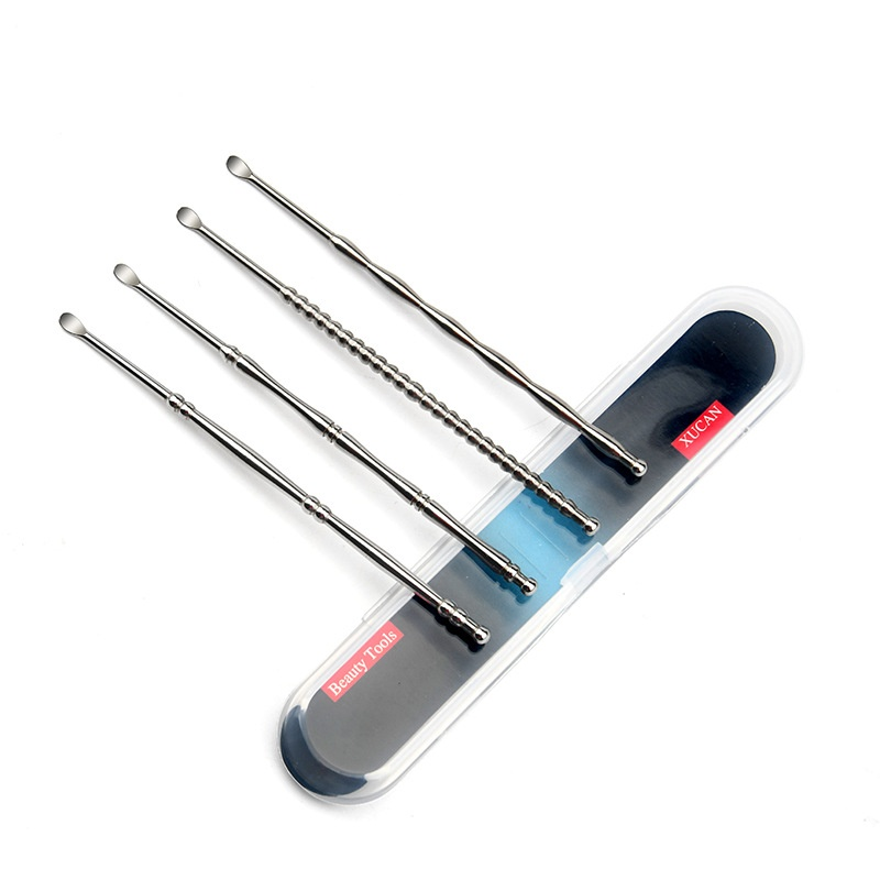4-Piece Set New Stainless Steel Ear Pick Scoop Rake Spoon for Nail and Ear Cleaning Premium Quality Tool