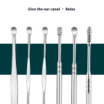 Portable 6-Piece Hand Held Ear Cleaning Set Stainless Steel Spring Ear Pick and Storage Tube with Spot Design