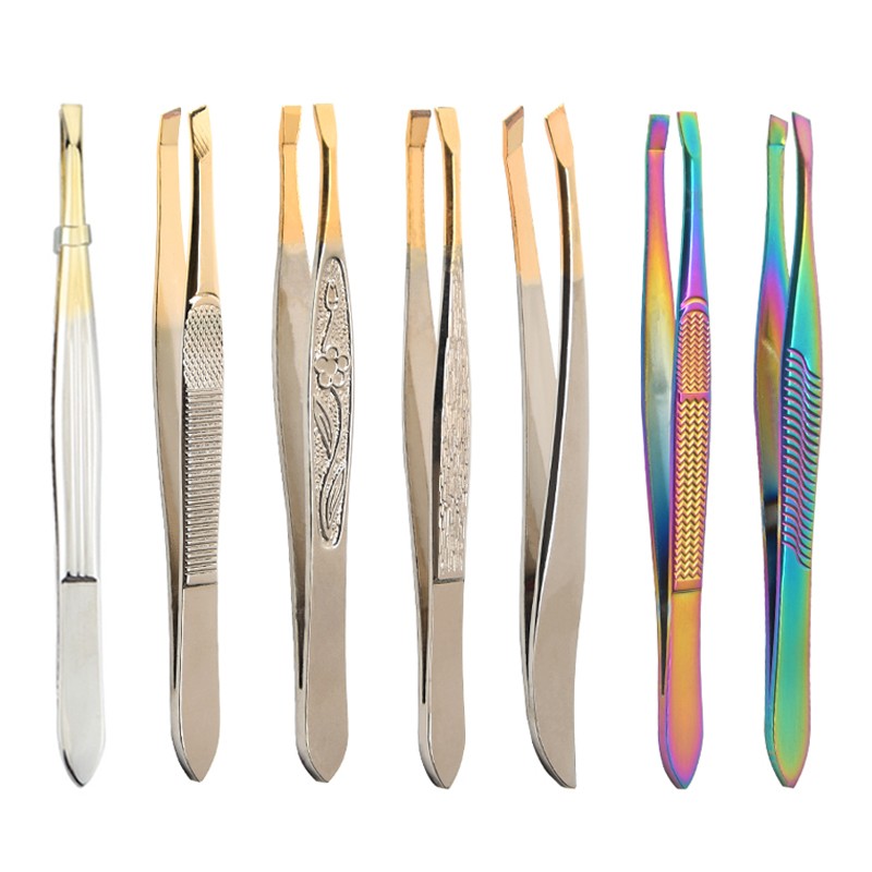 Precision Gold Slant Tip Gold-Plated Stainless Steel Eyebrow Tweezers Hair Plucker for Hair Removal Tool