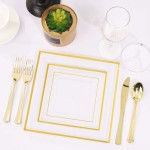 Disposable Tableware Set Supplier - OEM 25 Gold Silverware Plastic Plates