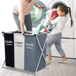 Laundry Basket Supplier - OEM Bathroom 3 Compartments Foldable Multifuncion