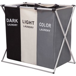 Waterproof Laundry Hamper Supplier - OEM Triple Divided Bamboo Frame Organizer