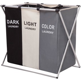 Waterproof Laundry Hamper Supplier - OEM Triple Divided Bamboo Frame Organizer