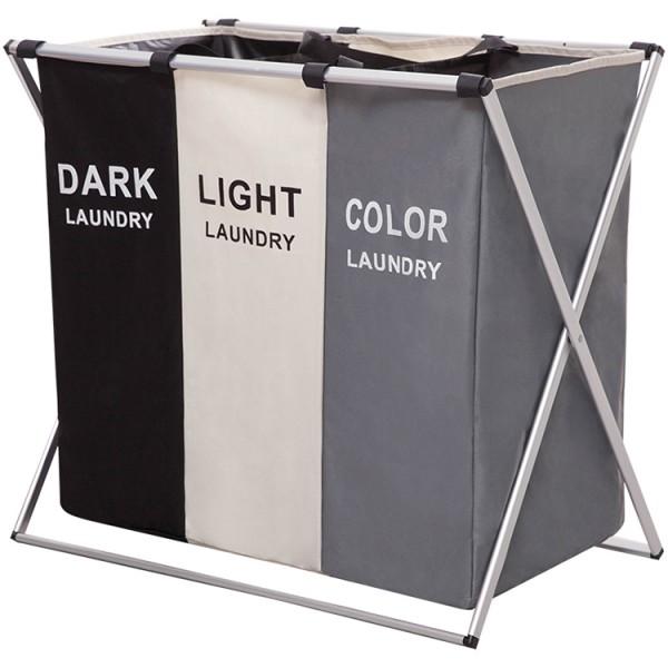 Waterproof Laundry Hamper Supplier - OEM Triple Divided Bamboo Frame Organizer