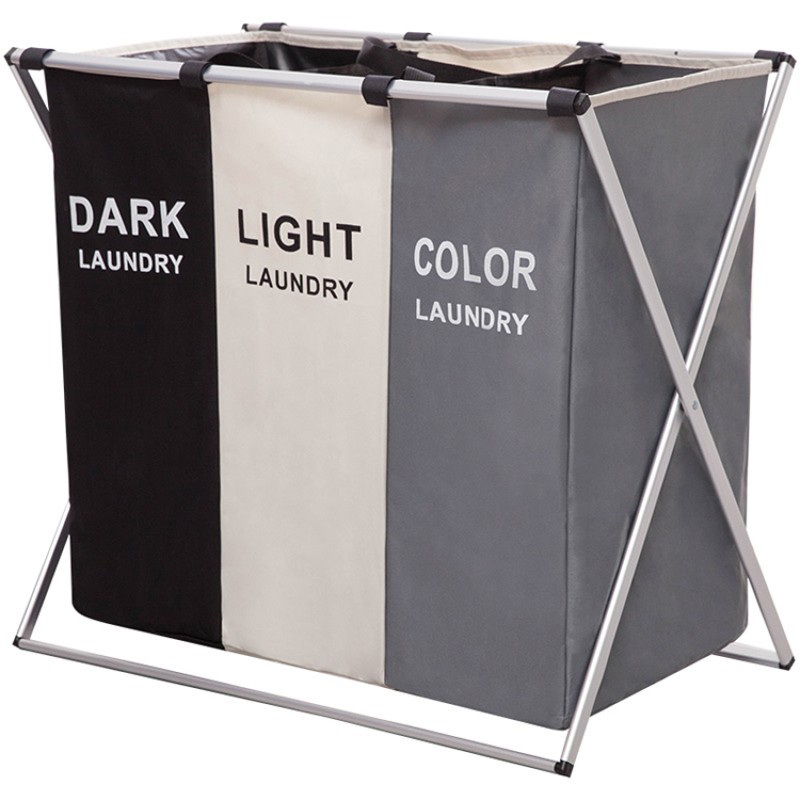 Waterproof Laundry Hamper Supplier - OEM Triple Divided Bamboo Frame Organizer