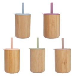 Silicone Straw Cup Set Manufacturer - OEM Bamboo Wood with Printed Pattern Lid