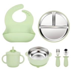 Baby Weaning Set Supplier - OEM Toddler Silicone Suction Bowl Plate Stainless Steel