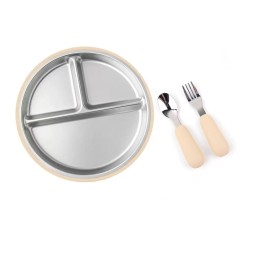 Children's Dining Tableware Set Supplier - Hot Selling Stainless Steel Plate Silicone Suction