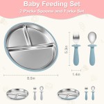 Baby Feeding Set Manufacturer - OEM 8in Stainless Steel Divided Plate with Spoon Fork