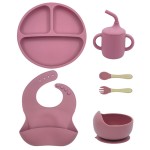 BPA Free Baby Feeding Set Manufacturer - OEM 6 Piece Silicone Bowl Plate Wooden Spoon Fork