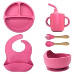 BPA Free Baby Feeding Set Manufacturer - OEM 6 Piece Silicone Bowl Plate Wooden Spoon Fork