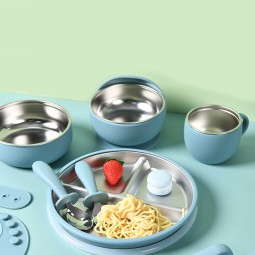 Baby Feeding Set Supplier - OEM Silicone Stainless Steel Suction Plate Bowl
