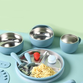 Baby Feeding Set Supplier - OEM Silicone Stainless Steel Suction Plate Bowl