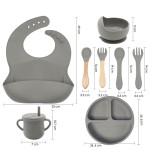 Baby LED Weaning Supplies Manufacturer - OEM 9 Pcs Cute Silicone Bib Spoon Bowl Plate