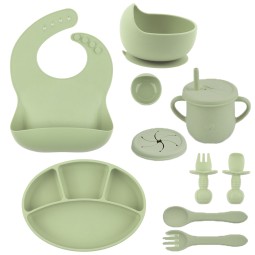 Baby Feeding Set Supplier - OEM Custom Logo 10 Piece Silicone Print Suction Set