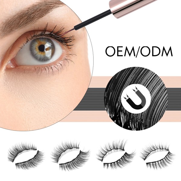 Hard Magnet Half Piece Black Band Lashes Soft Smooth Non-gel Silk Material 3D Magnetic Eyelash Packaging Box with Mirror