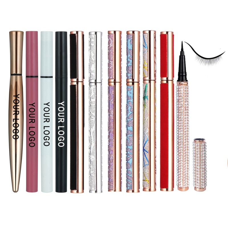 Magnetic Eyeliner Set logo Gold and Brown Mini Liquid Waterproof Lashglue Pen Eyeliner with Eyeliner Glue Pen