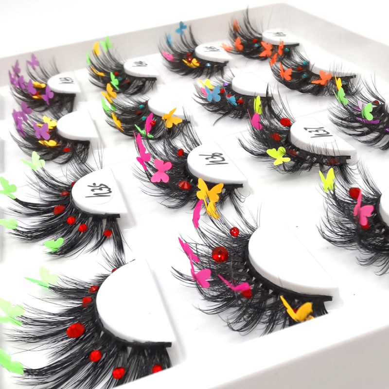 Customized Colorful Butterflies Mink Eyelashes with Diamond Dramatic Christmas Lashes