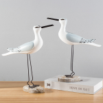 Seagull Statue - Wood Bird Decor 2pc