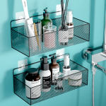 Shower Shelf - Black Metal Mesh Adhesive