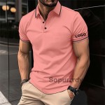 Custom Polo Shirt Factory - Men's Casual Short Sleeve Contrast Collar Golf Top