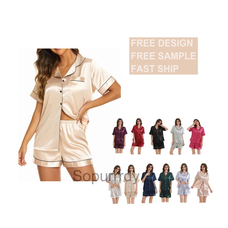 Custom Silk Pajamas Manufacturer - Short Sleeve Soft Sleepwear Button Down Top