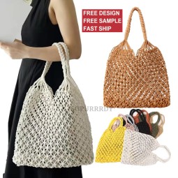 Custom Handbag Manufacturer - Women Crochet Cotton Rope Beach Mesh Handbag