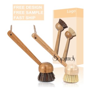 Custom Dish Scrub Brush Manufacturer - Bamboo Handle Stiff Bristles Pan Brush