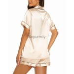 Custom Silk Pajamas Manufacturer - Short Sleeve Soft Sleepwear Button Down Top
