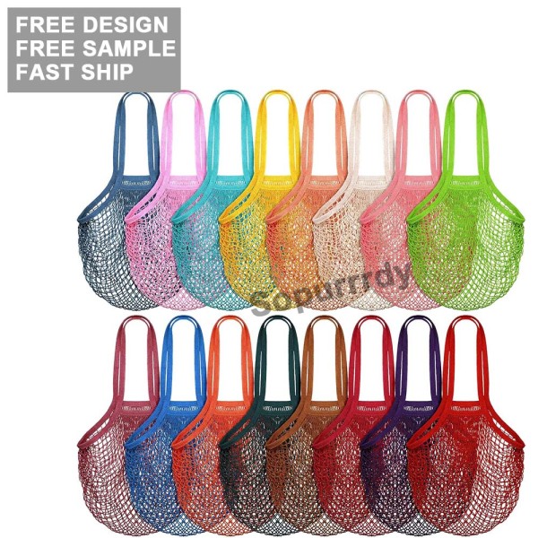 Custom Mesh Bag Factory - Reusable Organic Striped Crochet Market Tote Bag