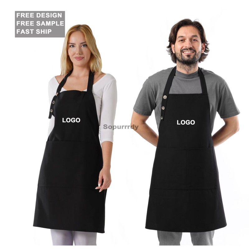 Custom Kitchen Apron Factory - Waterproof Canvas Button Decoration Chef Apron