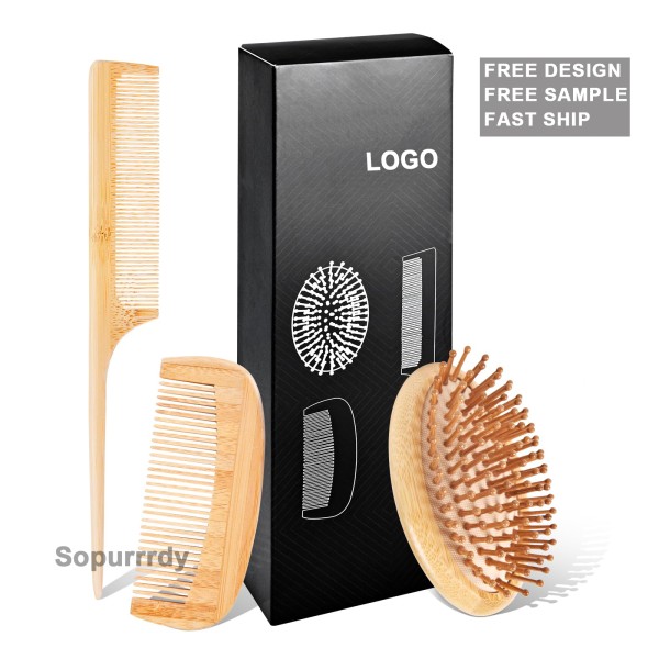 Custom Hair Brush Set Factory - Eco Friendly Natural Wooden Wide Tooth Comb Set