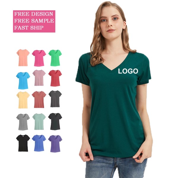 Custom T-Shirt Manufacturer - Women Summer Soft Breathable V Neck T-Shirt