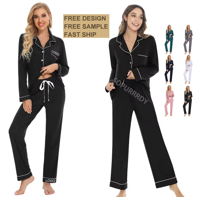 Custom Pajamas Set Manufacturer - Long Sleeve Button Down Loungewear Sleepwear Set