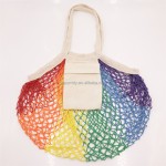 Custom Tote Bag Factory - Colorful Gradient Reusable Cotton Mesh Beach Bag