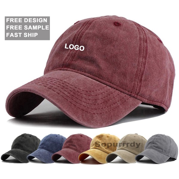 Custom Baseball Cap Manufacturer - 6 Panel Dad Hat Logo Embroidery Washed Cap