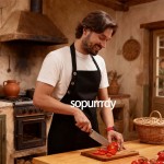 Custom Kitchen Apron Factory - Waterproof Canvas Button Decoration Chef Apron